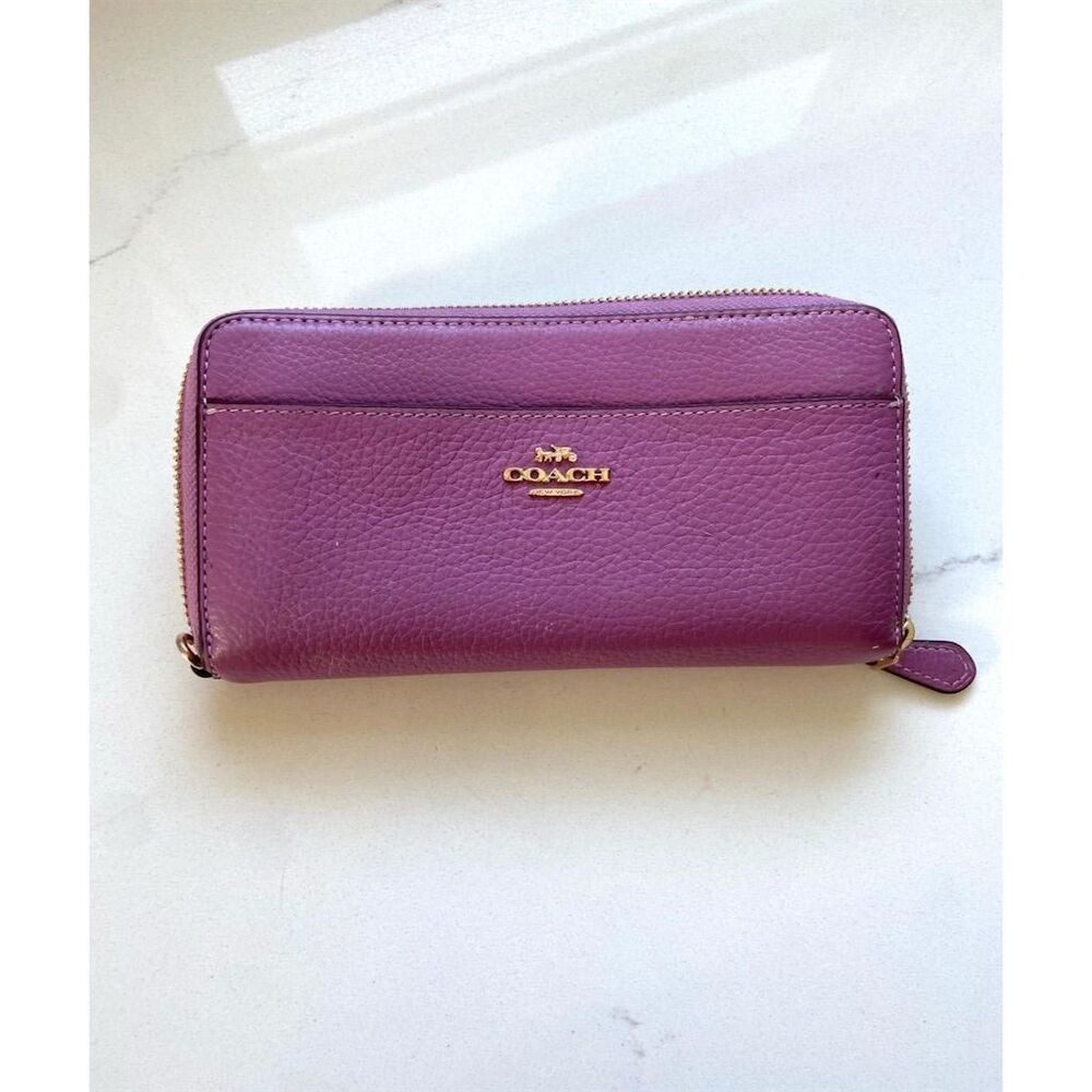 Coach Dark Berry Zip Around Leather Wallet - Picture 4 of 7
